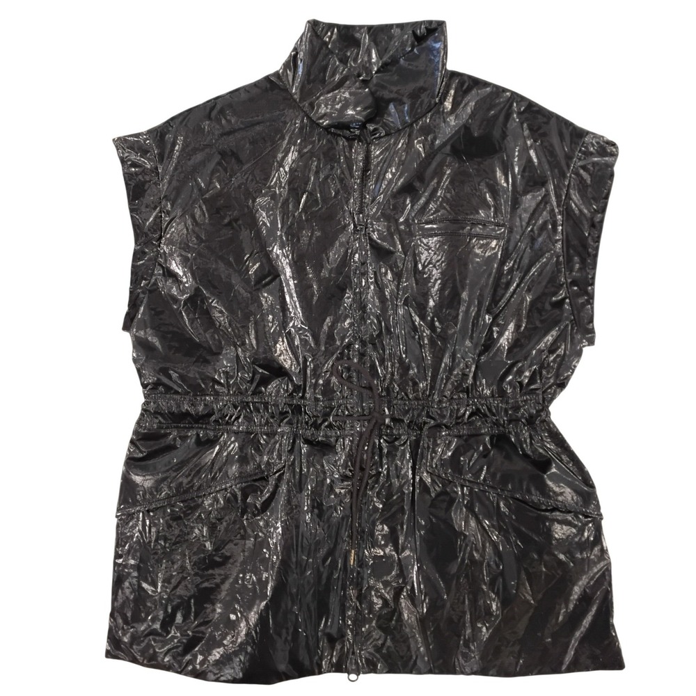 Pistola‎ Black Coated Shine Utility Vest Drawstring Waist Sleeveless Jacket-S